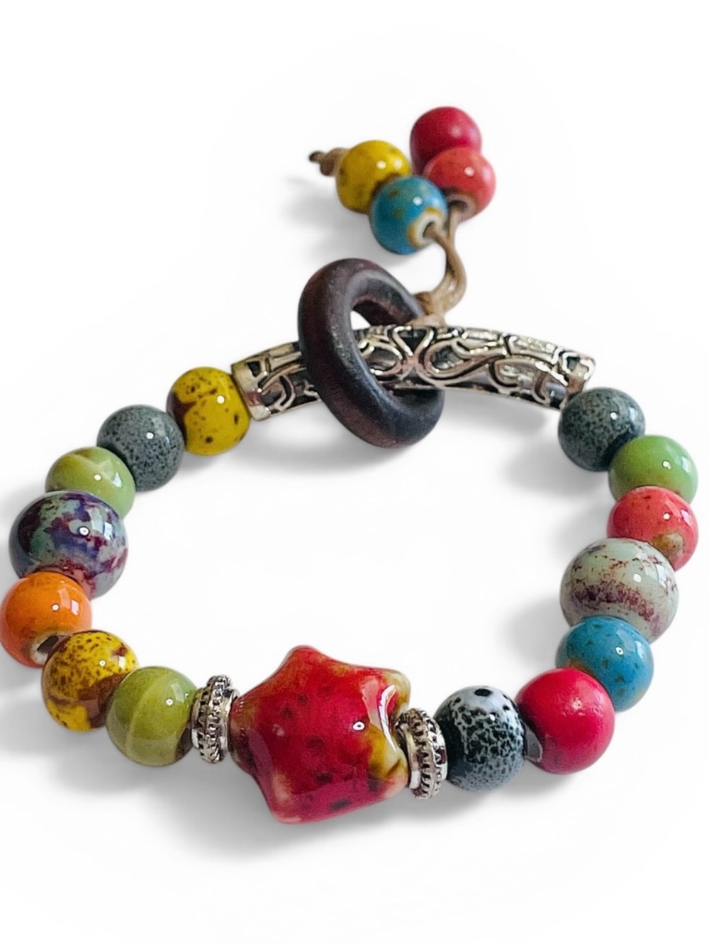 Multicolor Ceramic Bead Bracelet - Vibrant Women's Jewelry X-small
